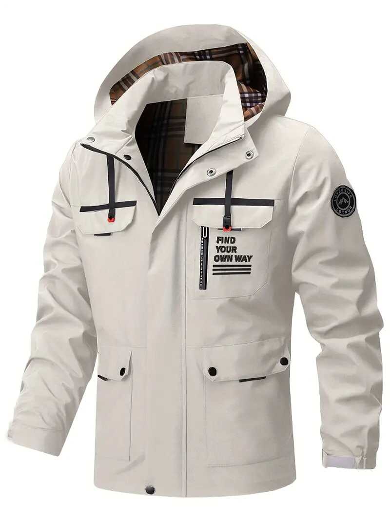 Multi Pocket Windbreaker Hooded Jacket, Men's Casual Zip Up Jacket Coat For Outdoor Activities
