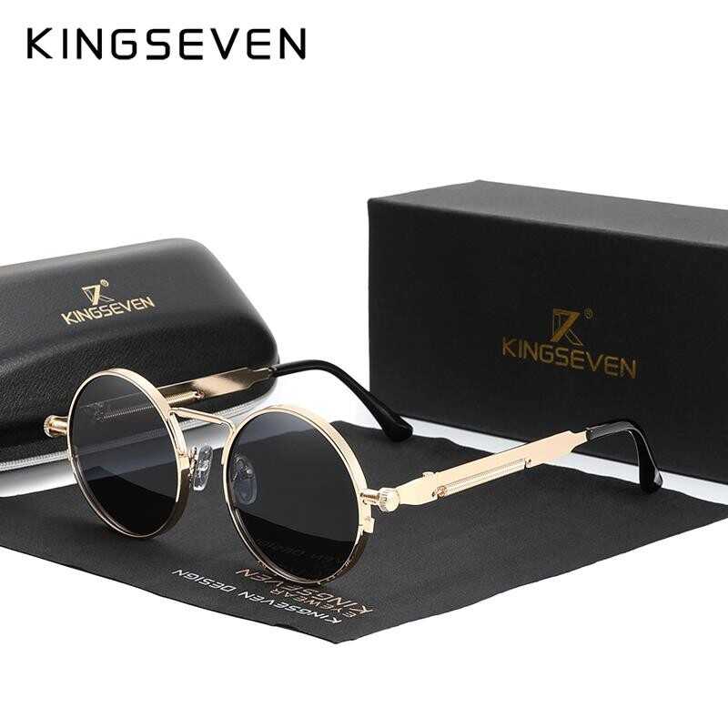 Kingseven High Quality Gothic Steampunk Sunglasses Polarized Men Women Brand Designer Vintage Round Metal Frame Sun Glasses