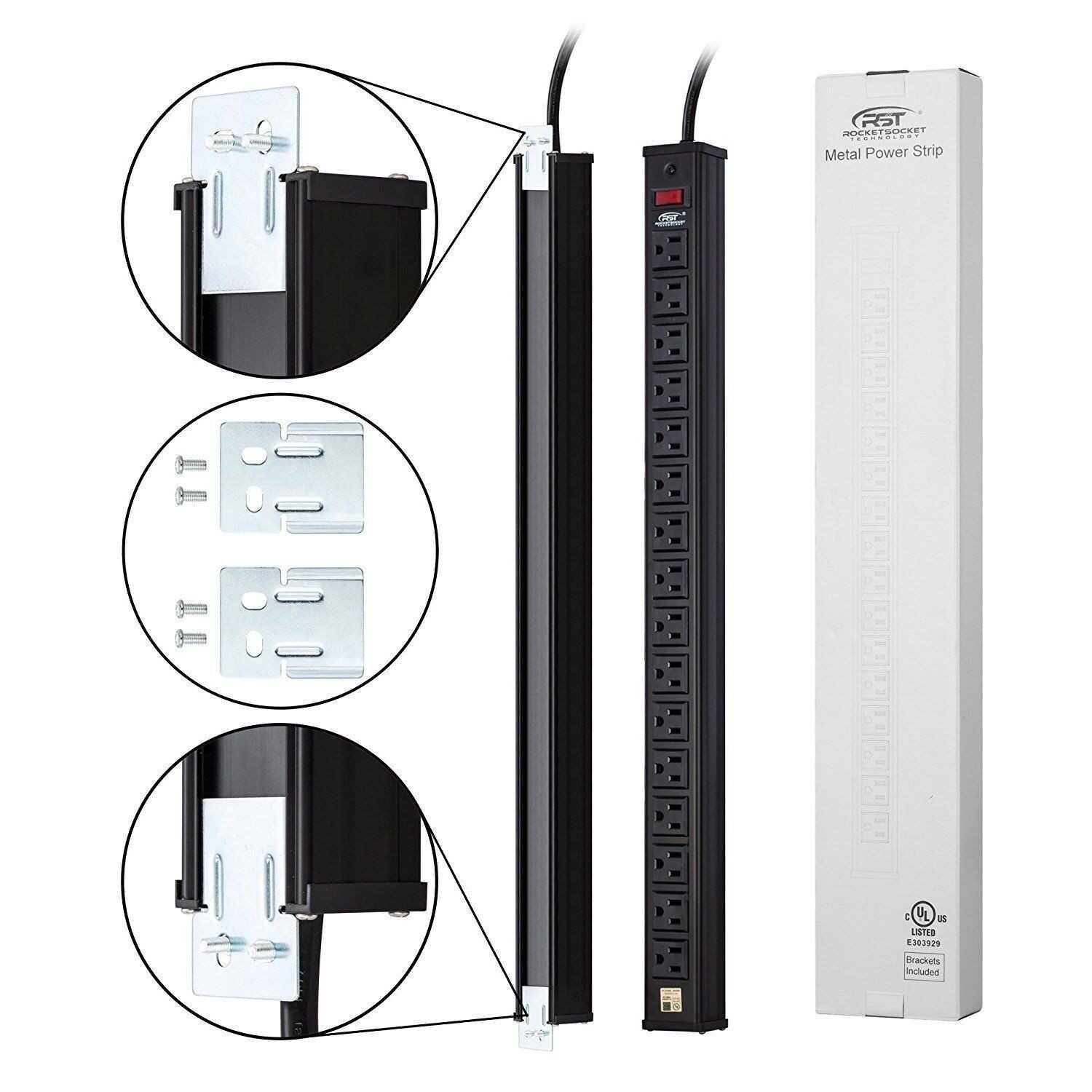 Power Strip Tower Surge Protector Power Strip with USB 12 Outlets with 4 USB Ports (1 USB C), Flat Plug 6.5FT Extension Cord Multi Plug Outlet Extender Overload Protection for Home Office