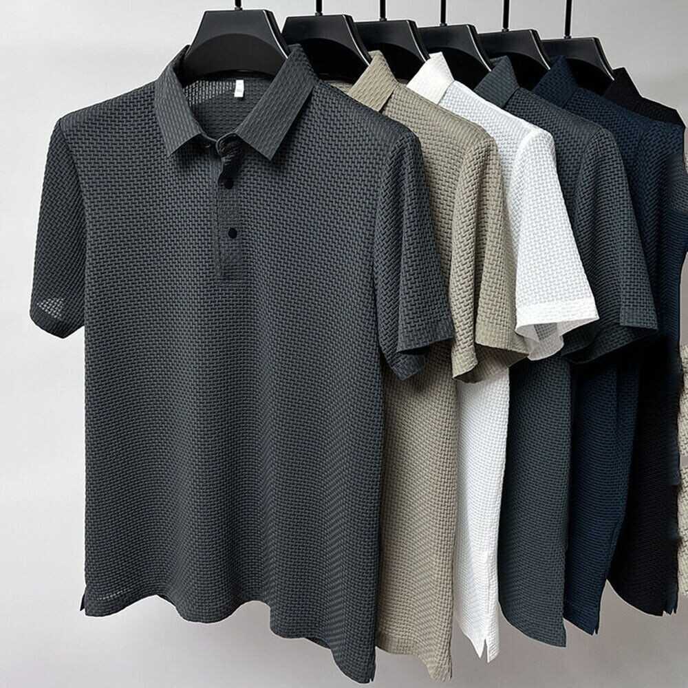 Mens Slim Ice Silk Business Dress Shirts Short Sleeve Tops Tee Pullovers T-Shirt
