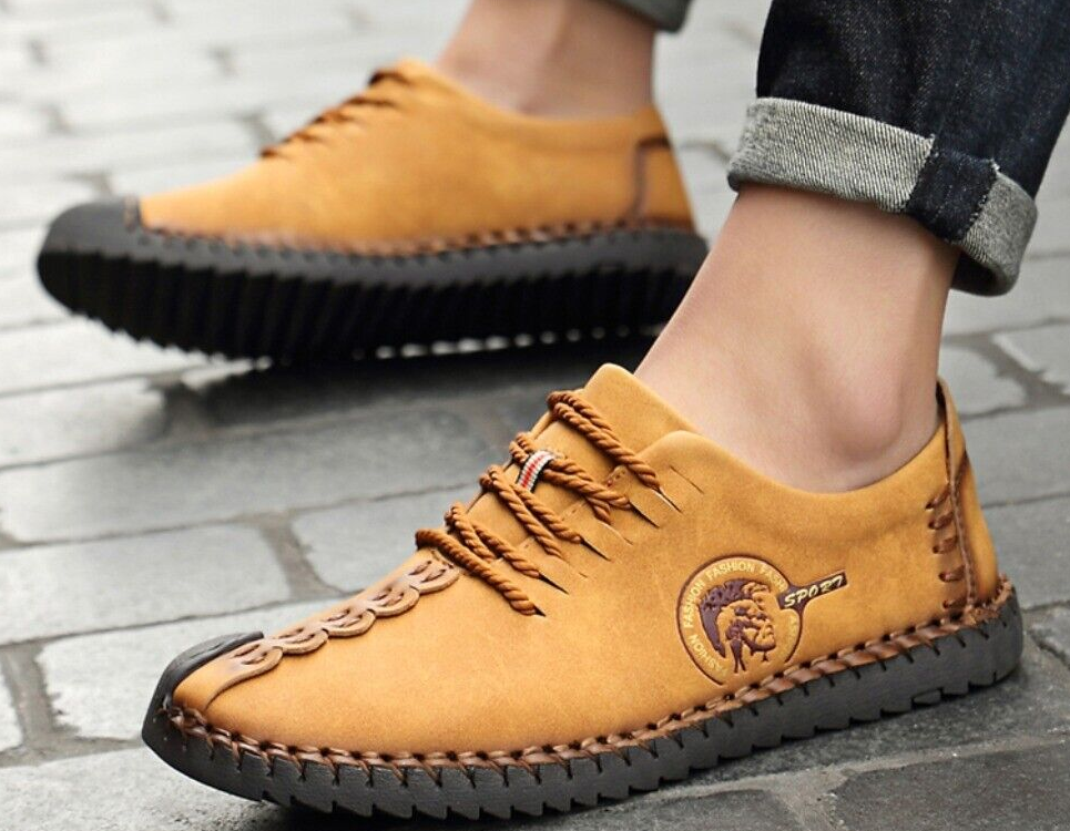 Handmade Men's Casual Shoes Comfortable Loafers Flat Lace-up Moccasins Sneakers