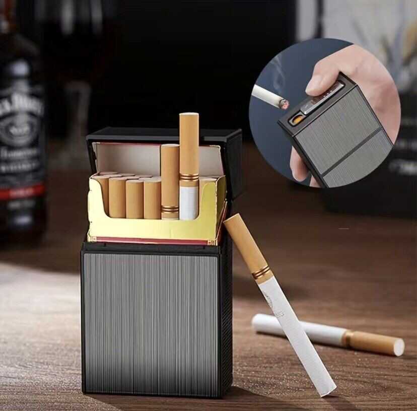 Cigarette Case with Lighters Rechargeable Windproof Flameless Portable Regular Size 100's Sli