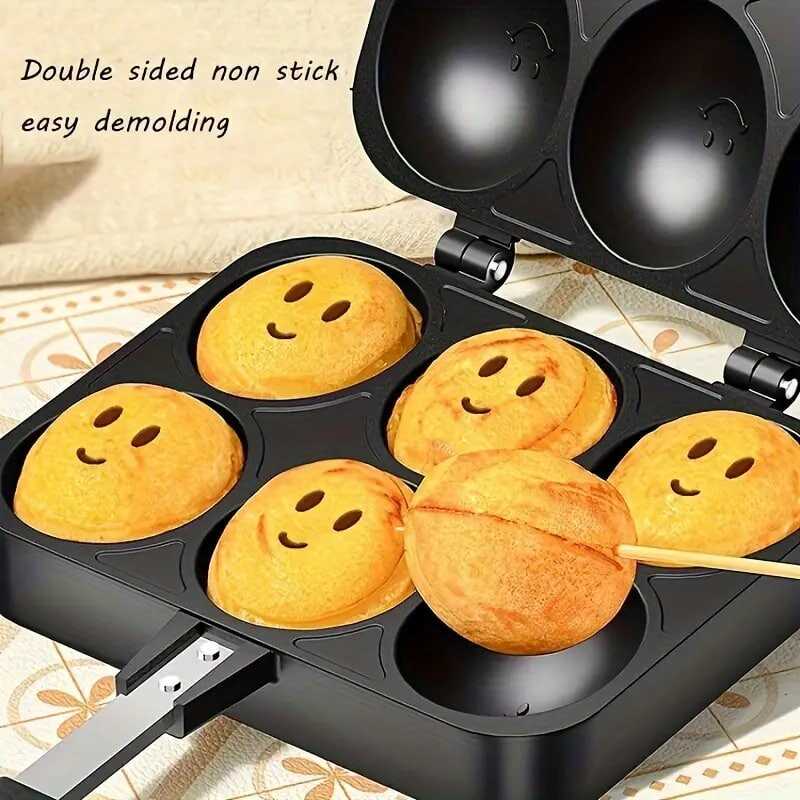 1pc Double-sided Non-stick Grill Pan, Smiling Face Egg Pot, For Pancakes, Burgers, Omelets And More, Ideal For Breakfast, Brunch And Dinner