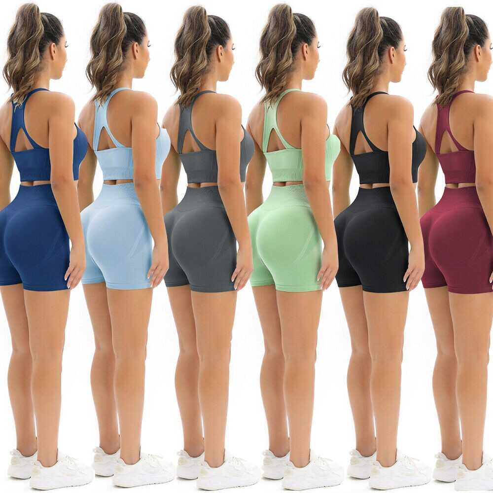 Women's Seamless Workout Sets Sports Bra And High Waist Booty Shorts GYM Outfits