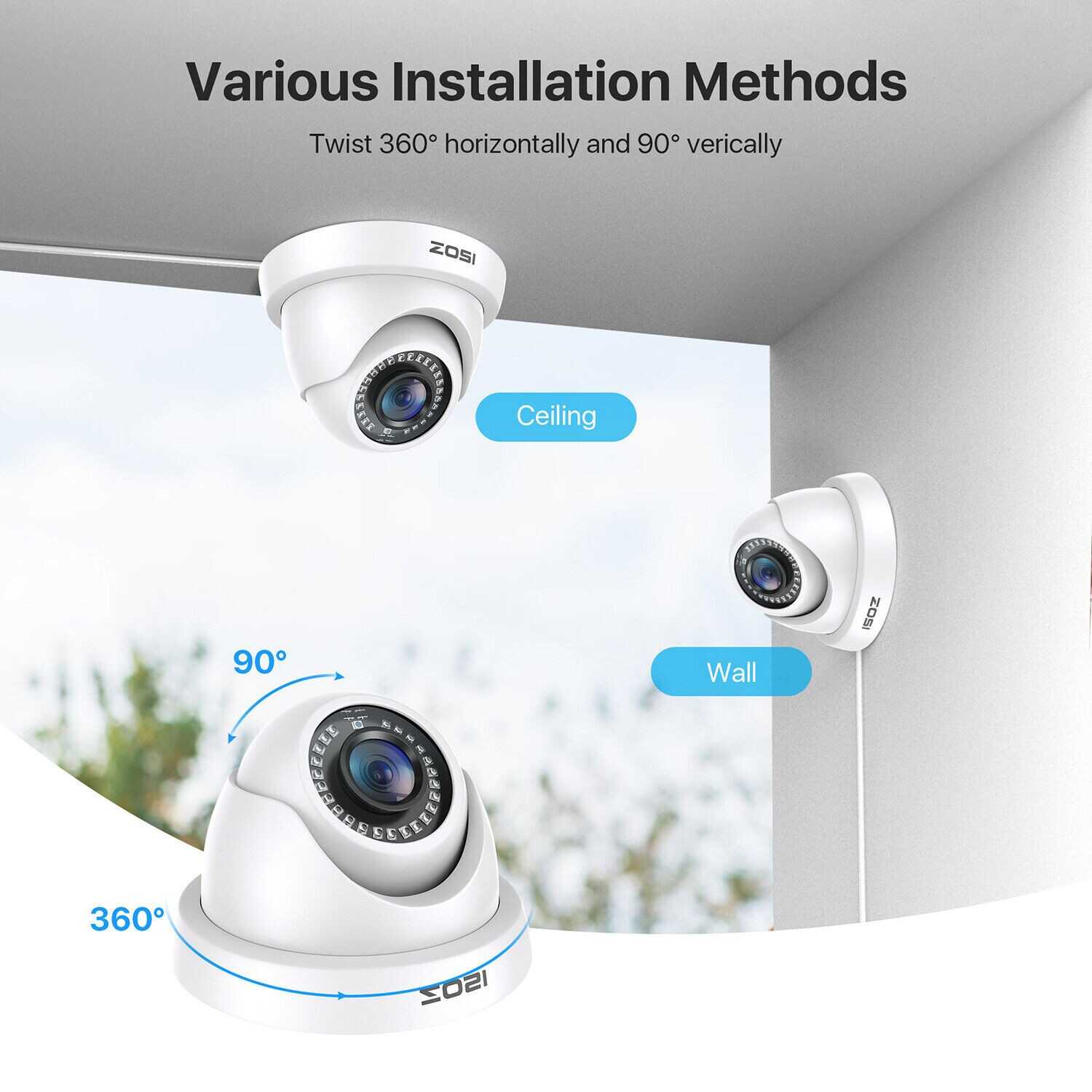ZOSI 2MP 1080P HD 4in1 Home Dome Security Camera Night Vision Outdoor CCTV IP66