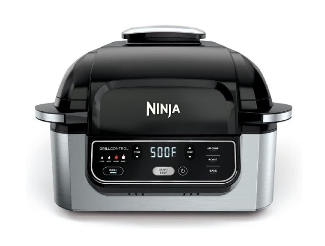 Ninja AG300 4-in-1 Indoor Grill with 4-Quart Air Fryer with Roast, Bake,Grilling