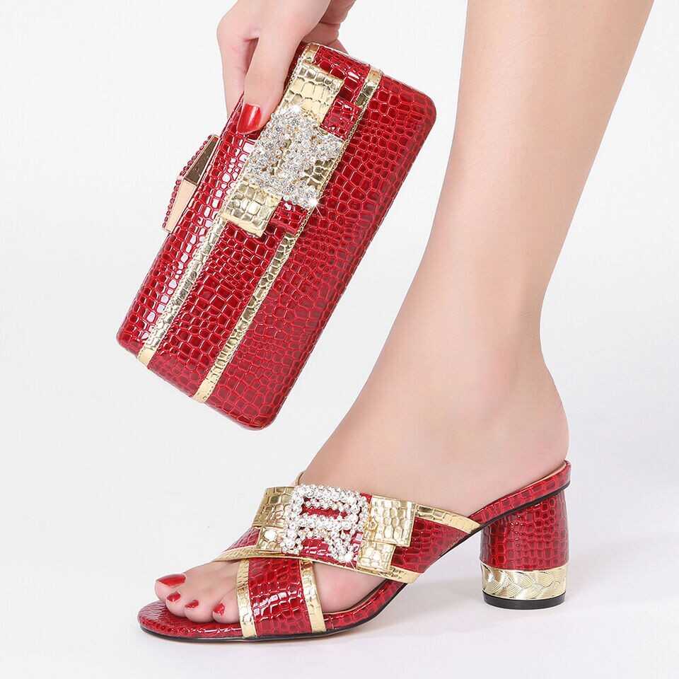 Women Sandals Luxury Matching Shoes And Bag Mid 6.5CM Italian Fashion Rhinestone