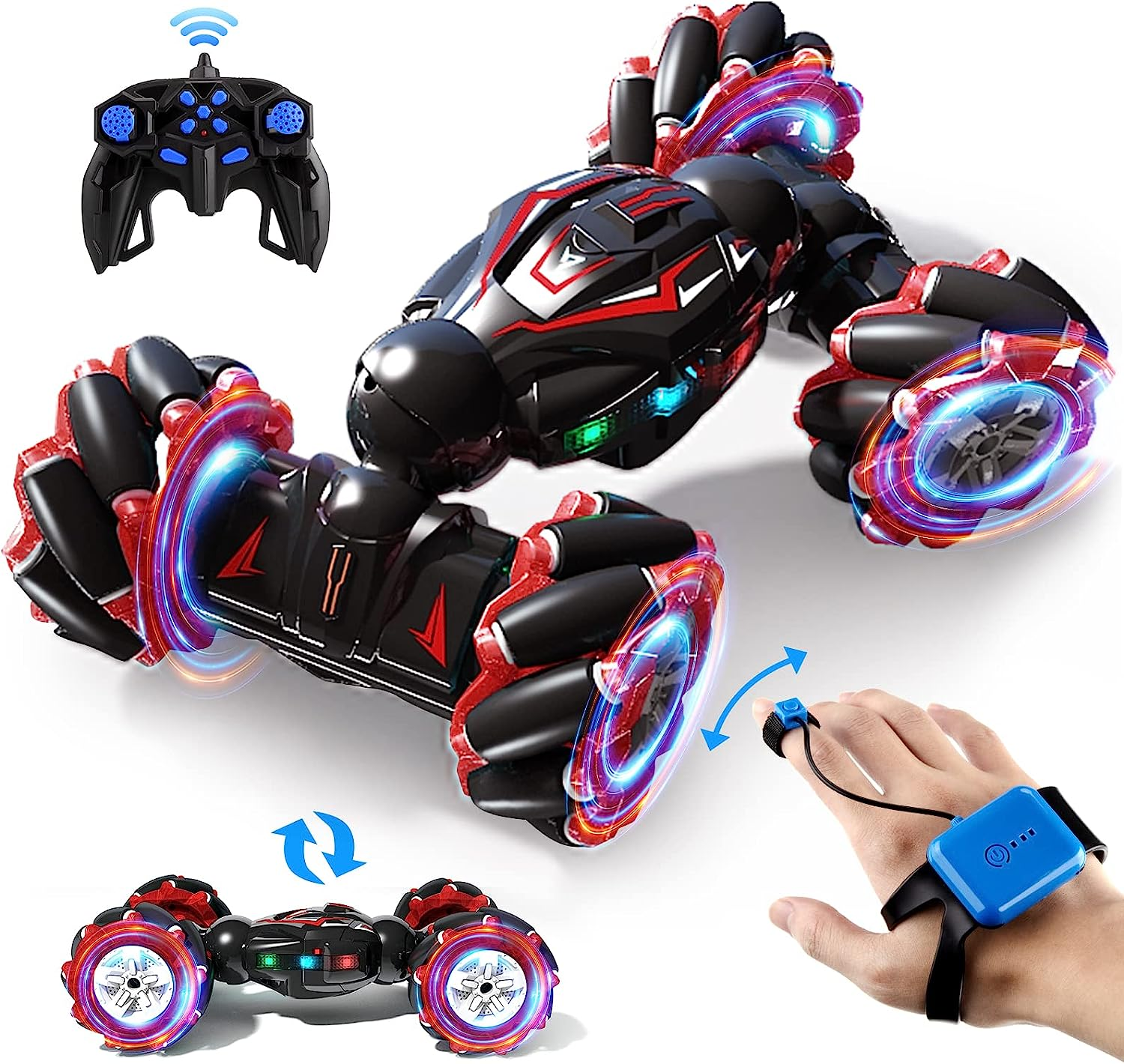 Deejoy Red RC Stunt Car, 2.4Ghz 4WD Remote Control Gesture Sensor Toy, Double Si