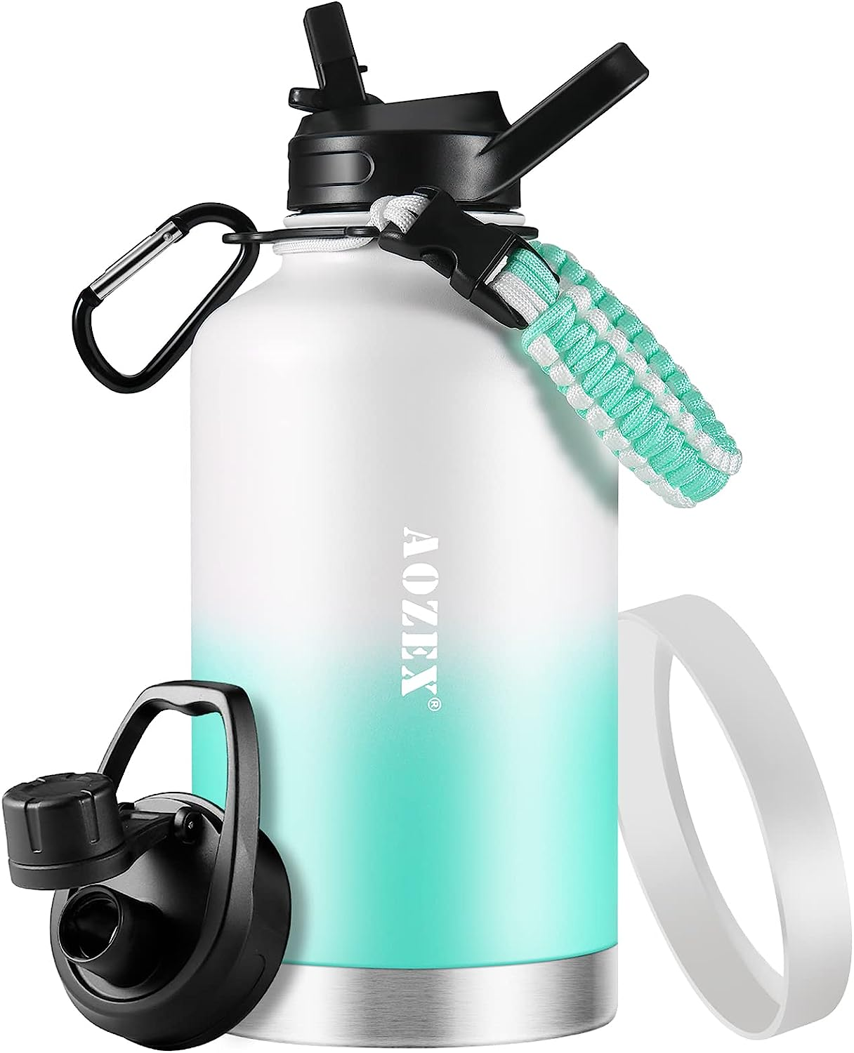64 OZ Insulated Water Bottle with Straw, Stainless Steel Half Gallon Large Water